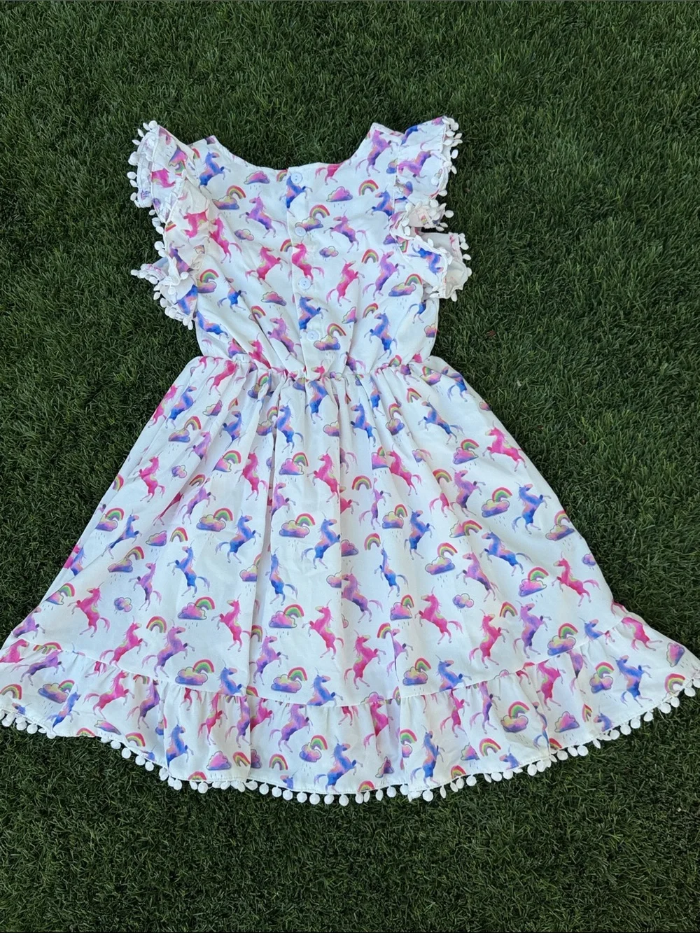 Lola + The Boys White Unicorn & Rainbow Print Dress